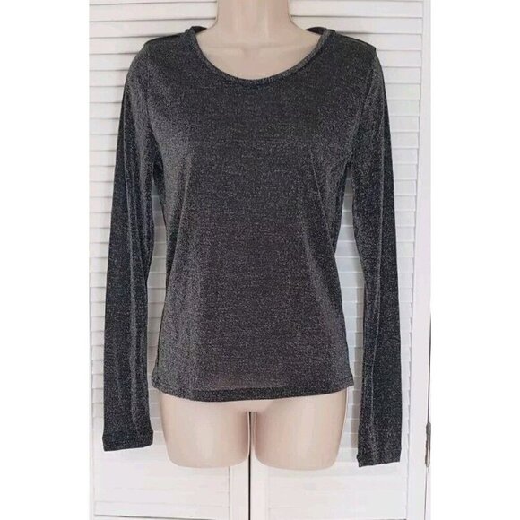 NEW FREE PEOPLE INTIMATELY MESH SO WELL LAYERING METALLIC SHIMMER BLACK TOP SZ M - Picture 2 of 7